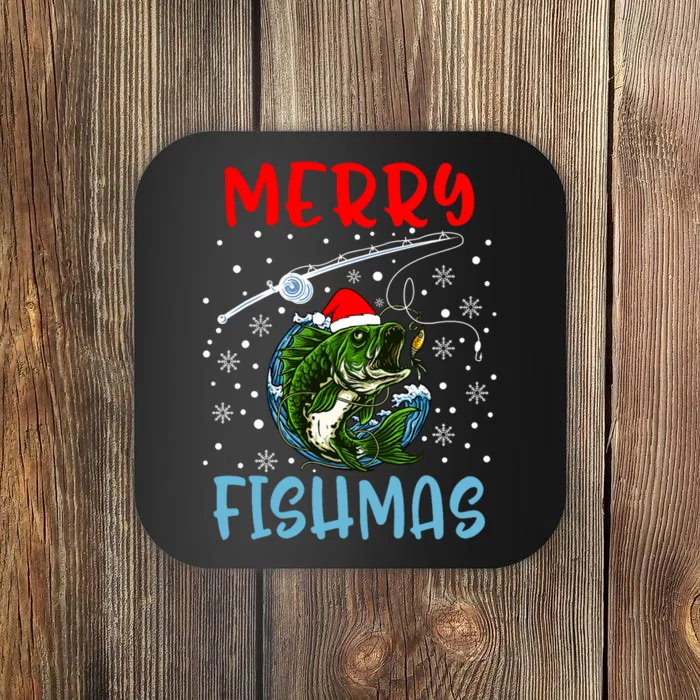 Merry Fishmas Christmas Fishing Holiday Coaster