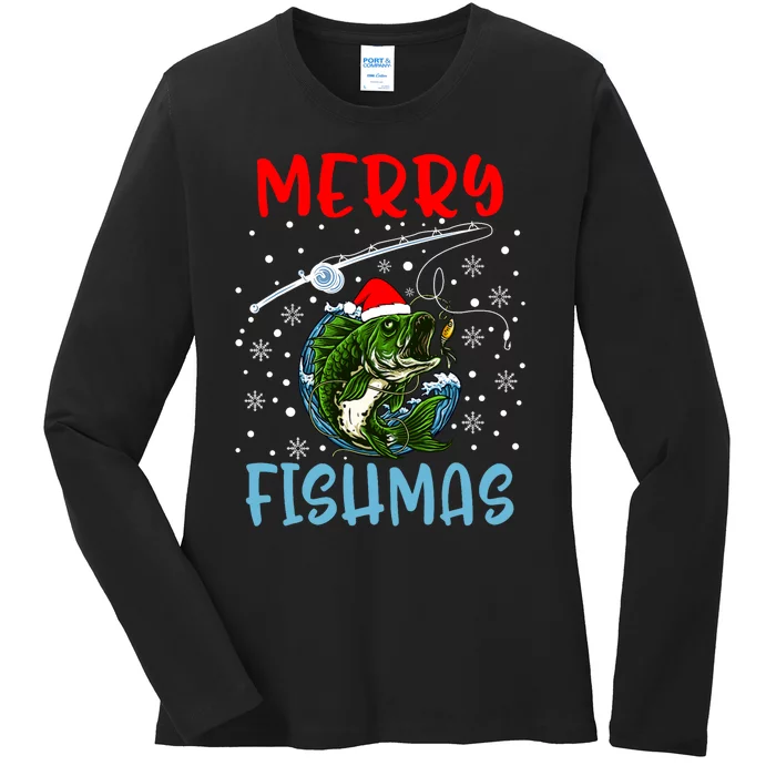 Merry Fishmas Christmas Fishing Holiday Ladies Long Sleeve Shirt