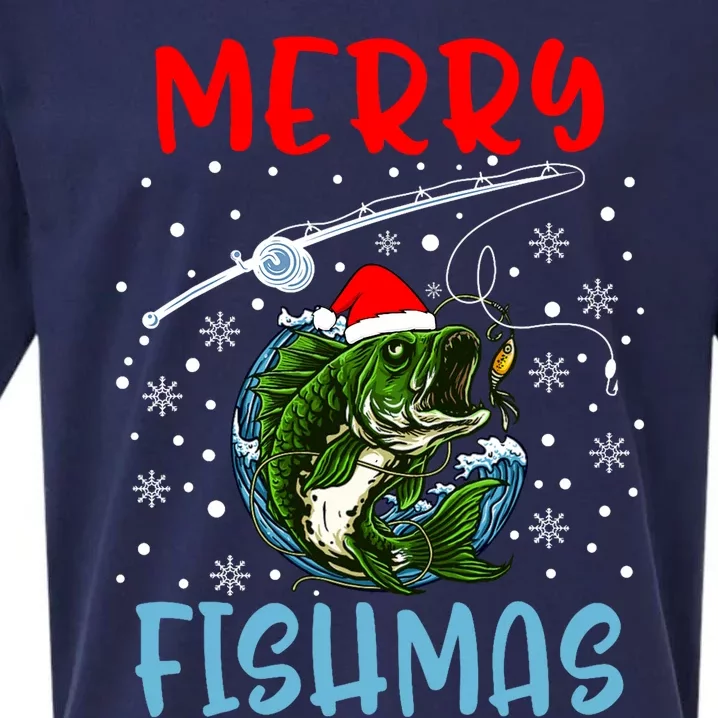 Merry Fishmas Christmas Fishing Holiday Sueded Cloud Jersey T-Shirt