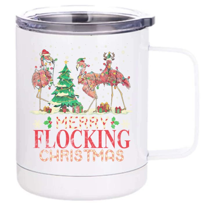 Merry Flocking Christmas Funny Lovely Flamingo Gift Front & Back 12oz Stainless Steel Tumbler Cup