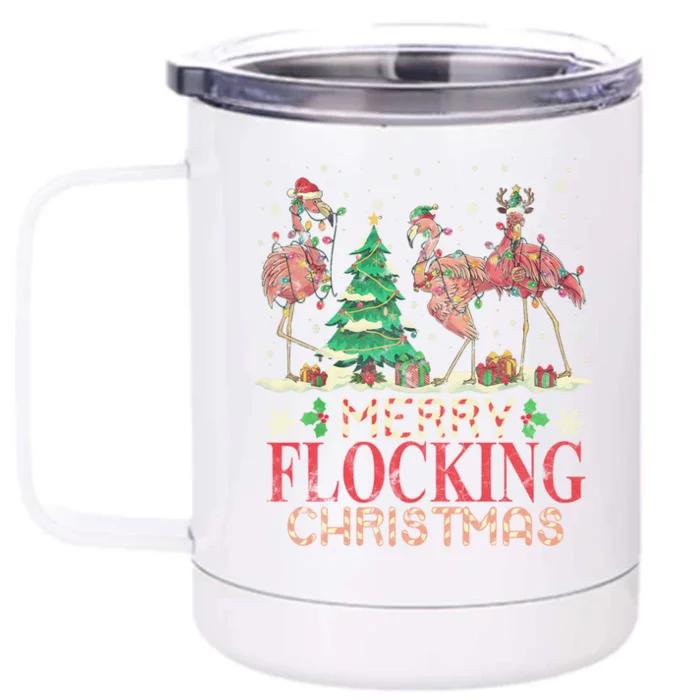 Merry Flocking Christmas Funny Lovely Flamingo Gift Front & Back 12oz Stainless Steel Tumbler Cup