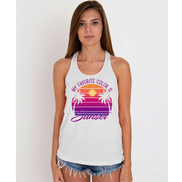 My Favorite Color Is Sunset Retro Summer Women's Knotted Racerback Tank