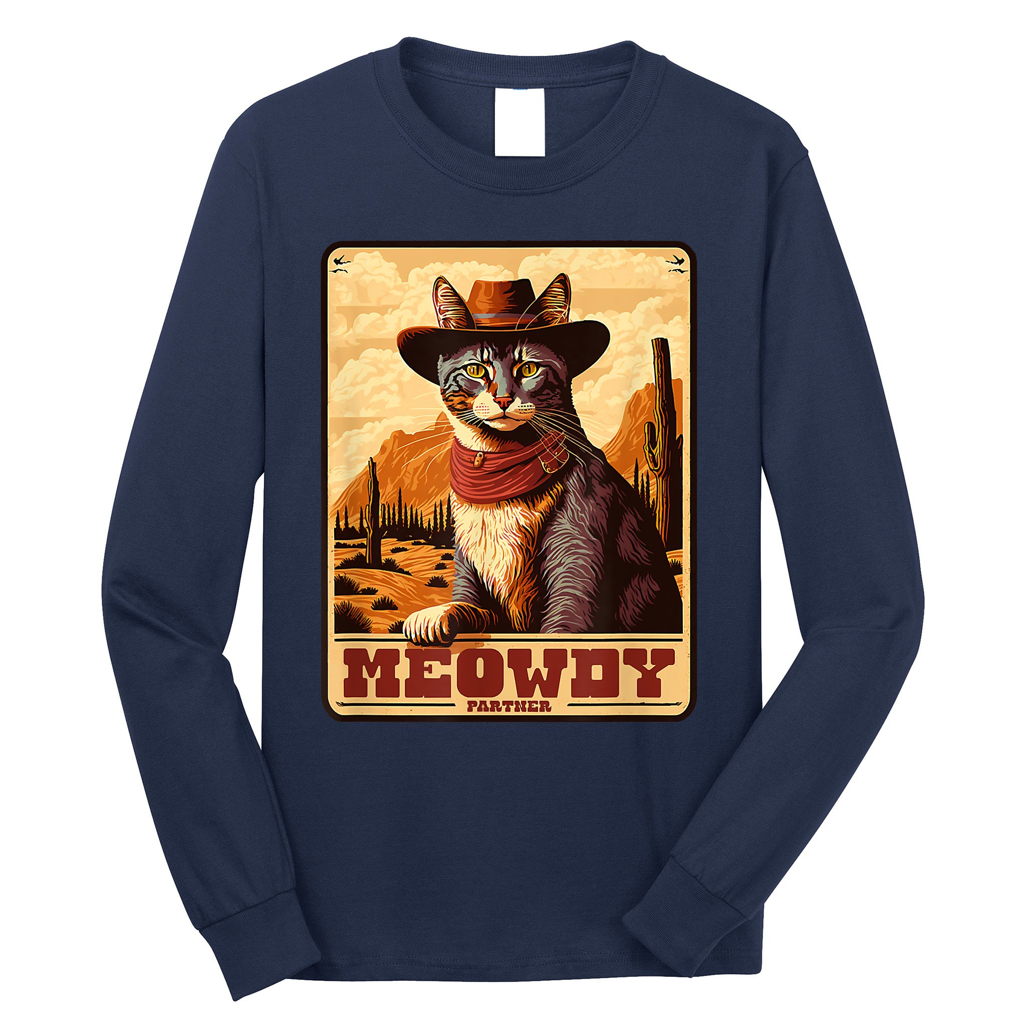 Meowdy! Funny Country Music Cat Cowboy Hat Wanted Poster Long