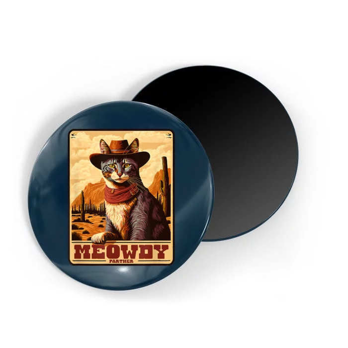 Meowdy! Funny Country Music Cat Cowboy Hat Wanted Poster Magnet