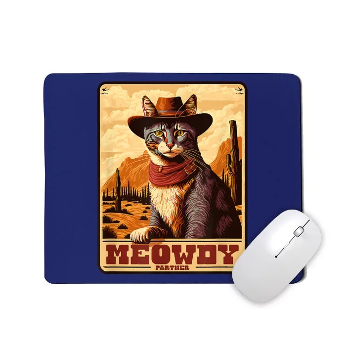 Meowdy! Funny Country Music Cat Cowboy Hat Wanted Poster Mousepad