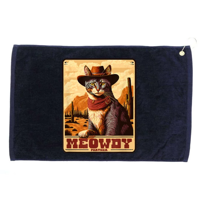 Meowdy! Funny Country Music Cat Cowboy Hat Wanted Poster Grommeted Golf Towel