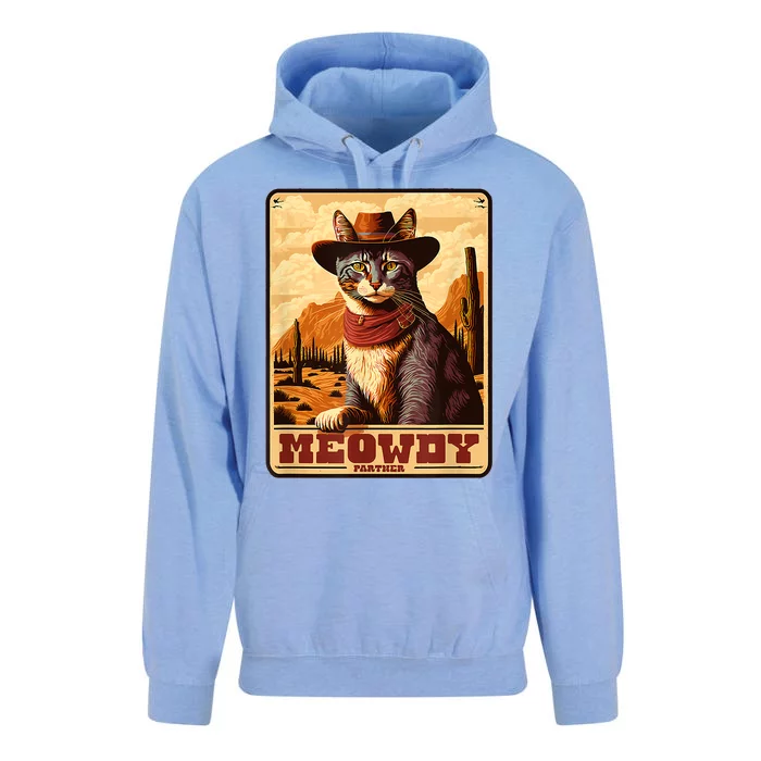 Meowdy! Funny Country Music Cat Cowboy Hat Wanted Poster Unisex Surf Hoodie