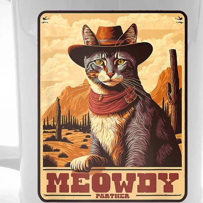 Meowdy! Funny Country Music Cat Cowboy Hat Wanted Poster Front & Back Beer Stein