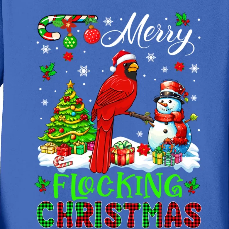 Merry Flocking Christmas Santa Cardinal Bird Xmas Snow Gift Kids Long Sleeve Shirt