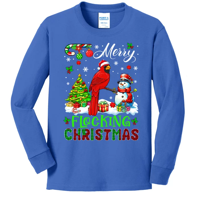 Merry Flocking Christmas Santa Cardinal Bird Xmas Snow Gift Kids Long Sleeve Shirt