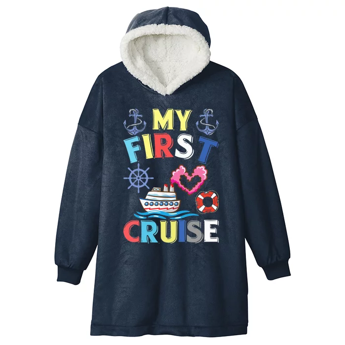 My First Cruise, Wo, Girl and Boy Funny Cruise Trip Hooded Wearable Blanket