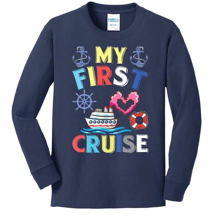 My First Cruise, Wo, Girl and Boy Funny Cruise Trip Kids Long Sleeve Shirt