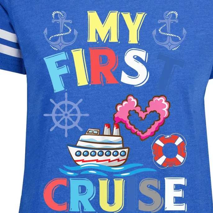 My First Cruise, Wo, Girl and Boy Funny Cruise Trip Enza Ladies Jersey Football T-Shirt