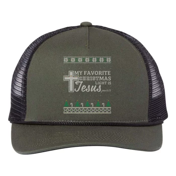 My Favorite Christmas Light Is Jesus Christian Ugly Retro Rope Trucker Hat Cap