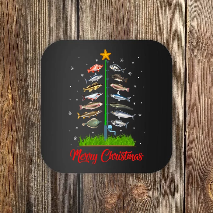 Merry Fishmas Christmas Tree Fish Fishing Coaster