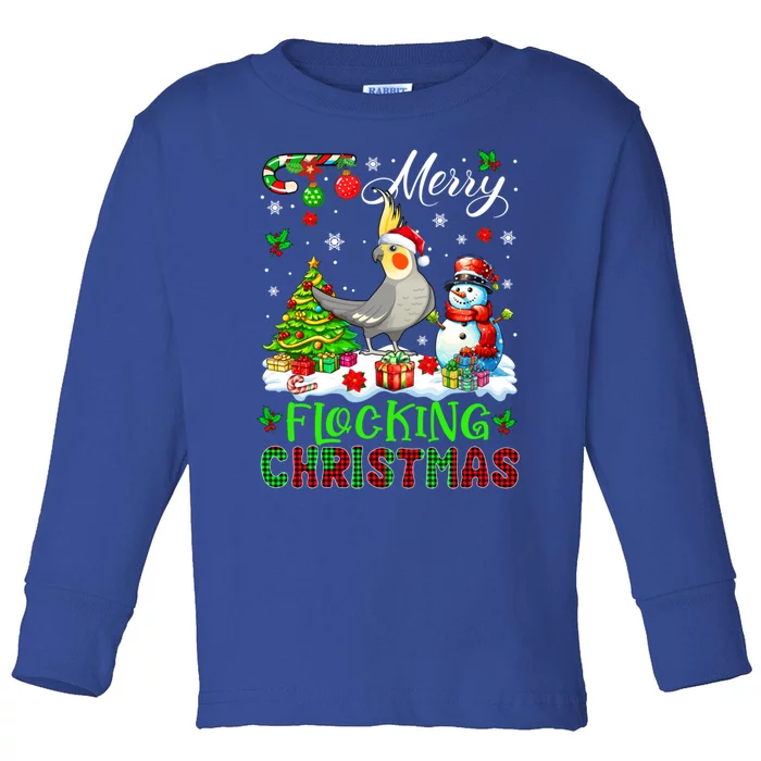 Merry Flocking Christmas Santa Cockatiel Xmas Snow Cool Gift Toddler Long Sleeve Shirt