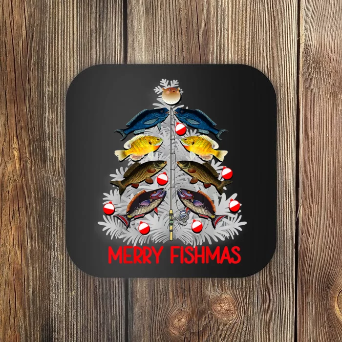 Merry Fishmas Christmas Tree Fish Fishing Fisherman Xmas Coaster