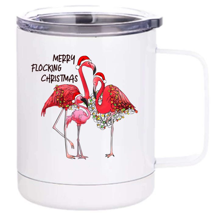 Merry Flocking Christmas Day Pink Flamingo Xmas Holidays Meaningful Gift Front & Back 12oz Stainless Steel Tumbler Cup