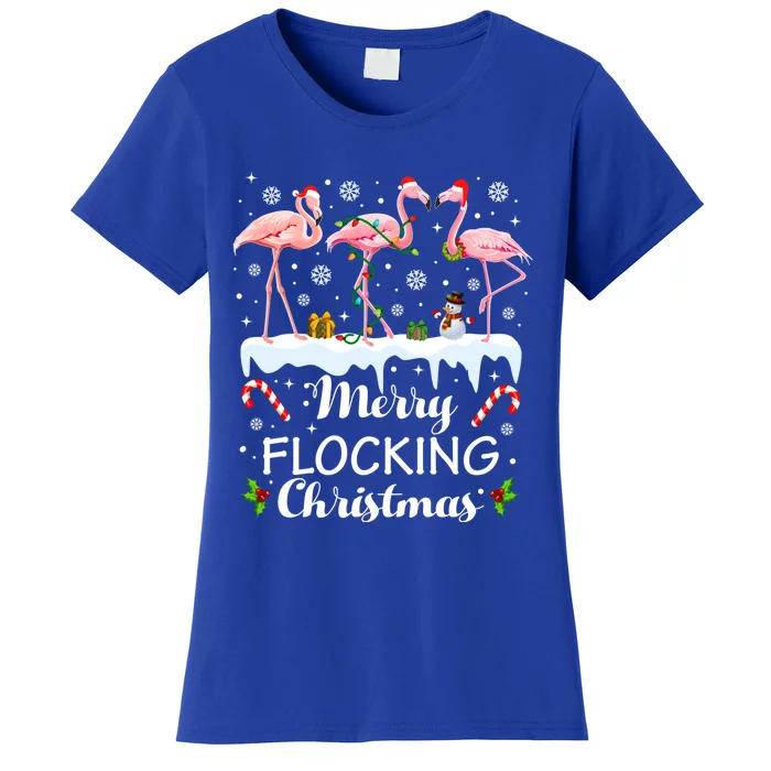 Merry Flocking Christmas Santa Flamingo Funny Xmas Pajamas Gift Women's T-Shirt