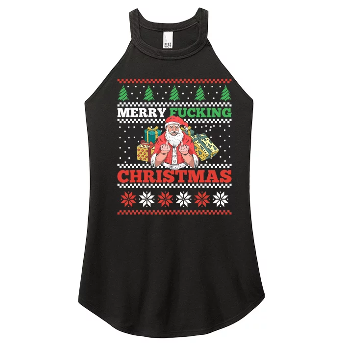 Merry Fucking Christmas Adult Humor Santa Pun Ugly Sweater Women’s Perfect Tri Rocker Tank