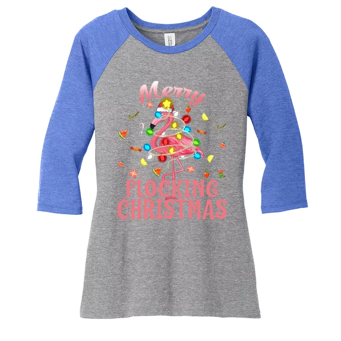 Merry Flocking Christmas Santa Flamingo Xmas Great Gift Women's Tri-Blend 3/4-Sleeve Raglan Shirt