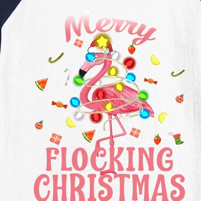 Merry Flocking Christmas Santa Flamingo Xmas Great Gift Baseball Sleeve Shirt