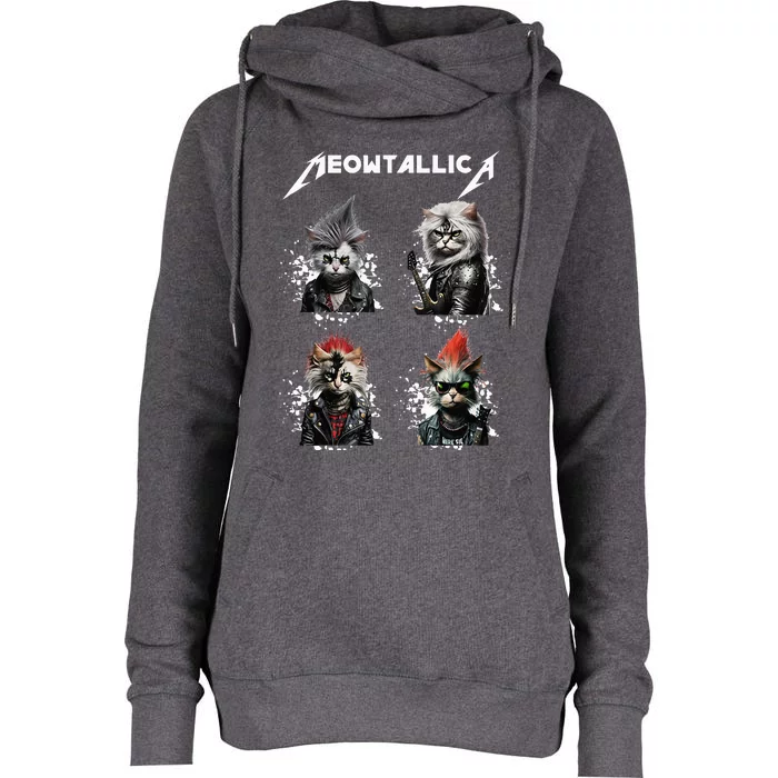 Meowtallica Funny Cat Music Womens Funnel Neck Pullover Hood