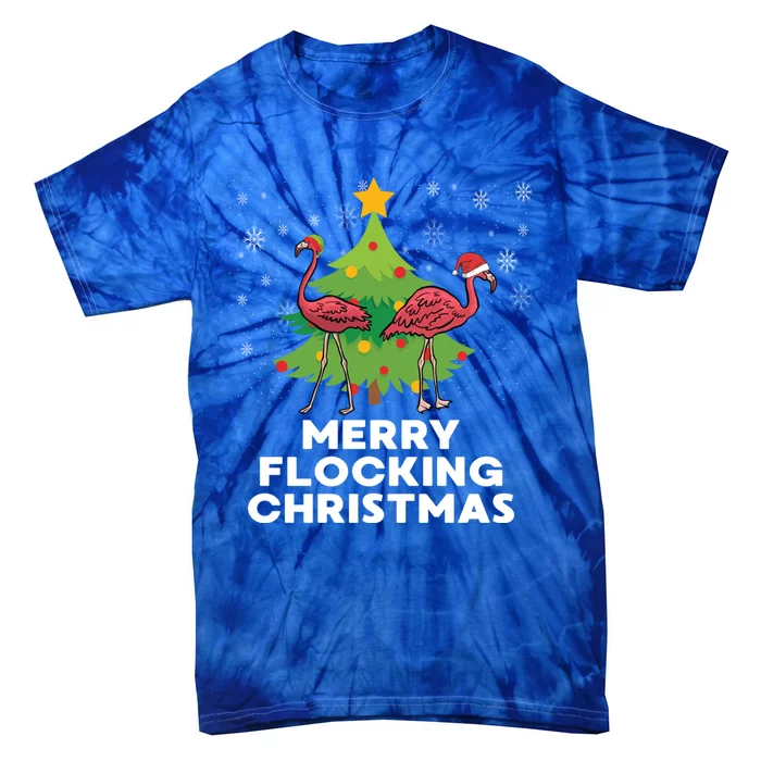 Merry Flocking Christmas Funny Xmas Flamingo Wading Bird Funny Gift Tie-Dye T-Shirt