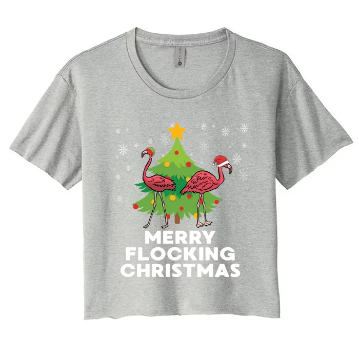 Merry Flocking Christmas Funny Xmas Flamingo Wading Bird Funny Gift Women's Crop Top Tee