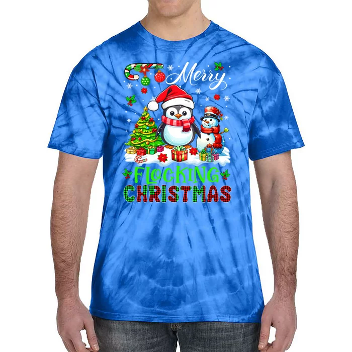 Merry Flocking Christmas Santa Penguin Xmas Symbols Snow Gift Tie-Dye T-Shirt