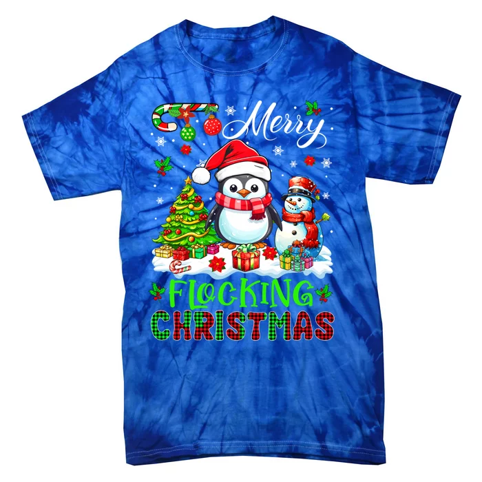 Merry Flocking Christmas Santa Penguin Xmas Symbols Snow Gift Tie-Dye T-Shirt