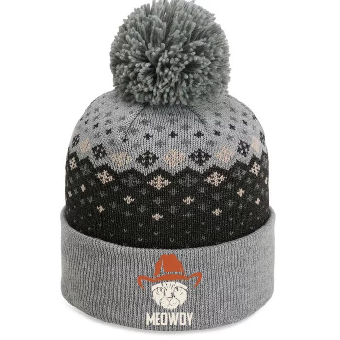 Meowdy Funny Cat Cowboy The Baniff Cuffed Pom Beanie