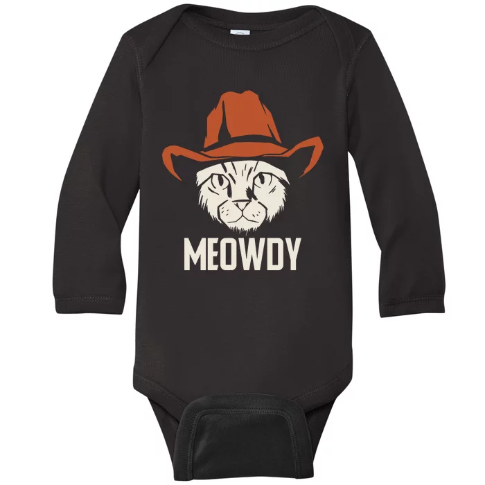 Meowdy Funny Cat Cowboy Baby Long Sleeve Bodysuit