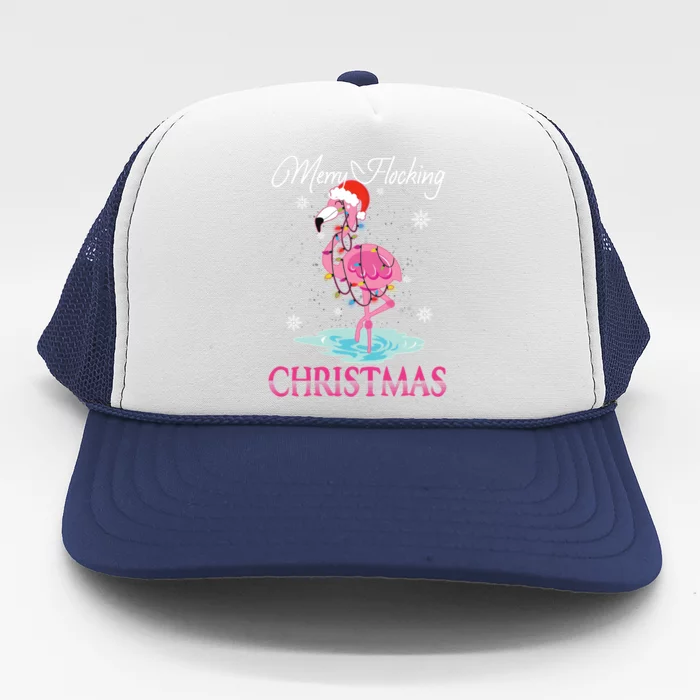 Merry Flocking Christmas Tropical Florida Flamingo Christmas Gift Trucker Hat