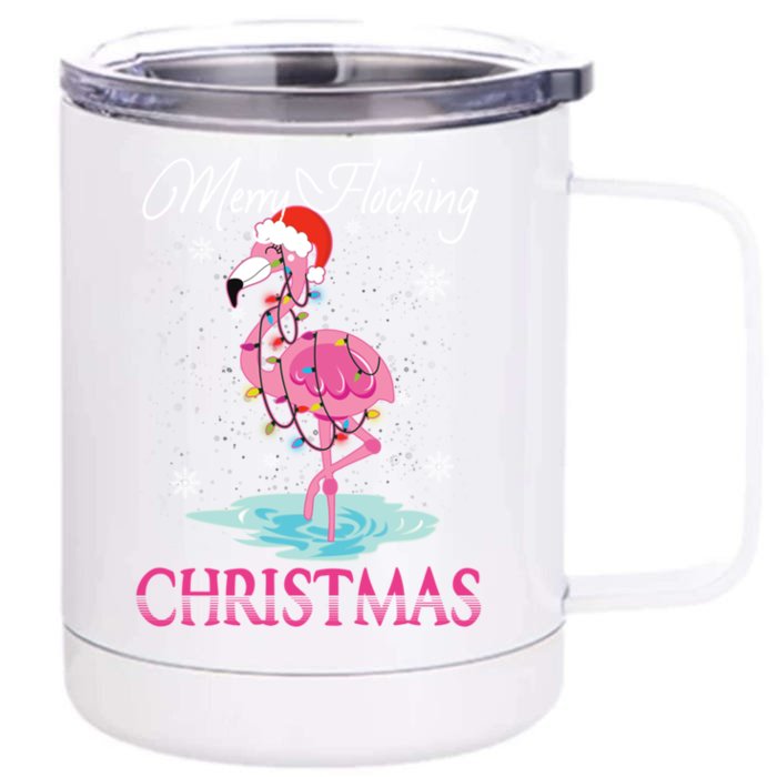 Merry Flocking Christmas Tropical Florida Flamingo Christmas Gift Front & Back 12oz Stainless Steel Tumbler Cup