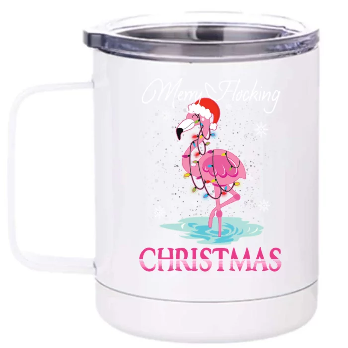 Merry Flocking Christmas Tropical Florida Flamingo Christmas Gift Front & Back 12oz Stainless Steel Tumbler Cup