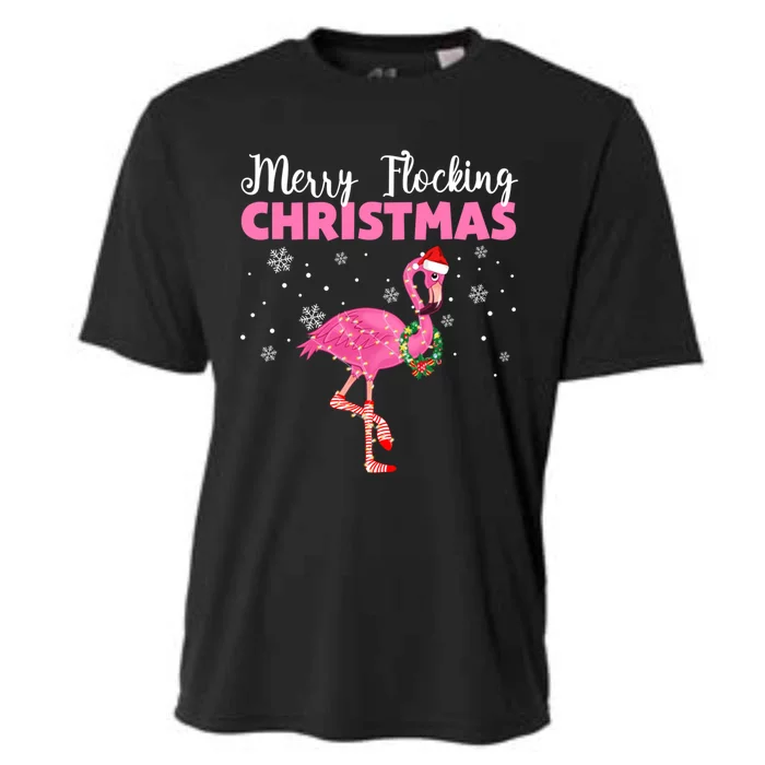 Merry Flocking Christmas Tropical Florida Flamingo Christmas Gift Cooling Performance Crew T-Shirt