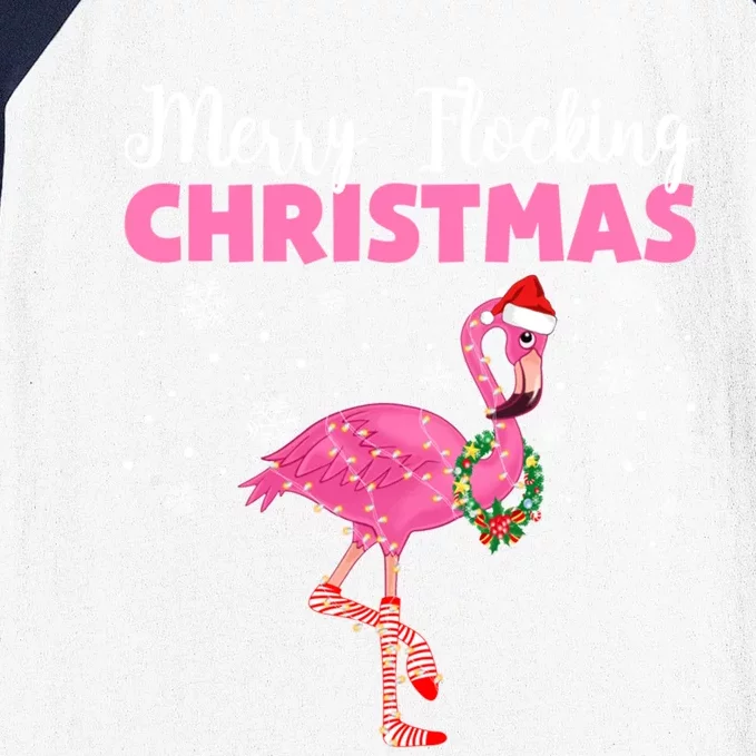 Merry Flocking Christmas Tropical Florida Flamingo Christmas Gift Baseball Sleeve Shirt