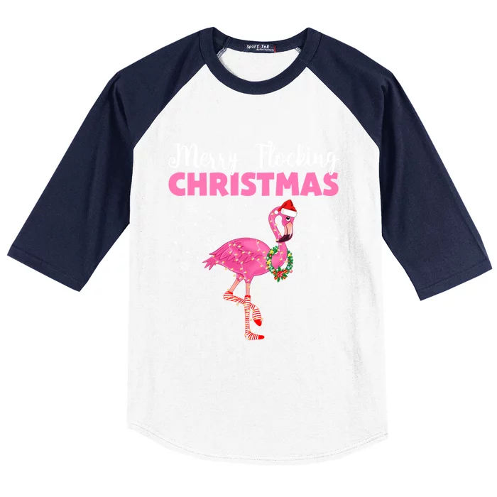 Merry Flocking Christmas Tropical Florida Flamingo Christmas Gift Baseball Sleeve Shirt