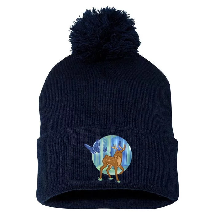 Magic Forest Deer Pom Pom 12in Knit Beanie