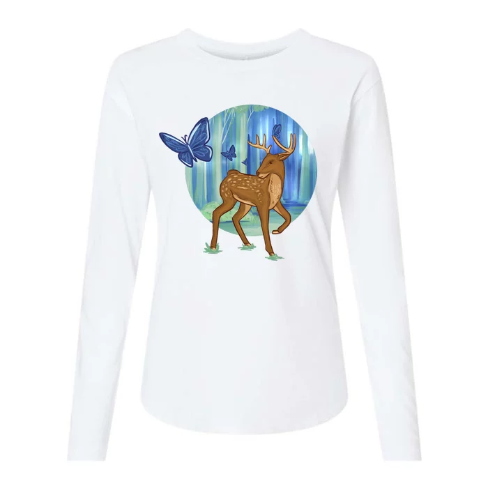 Magic Forest Deer Womens Cotton Relaxed Long Sleeve T-Shirt