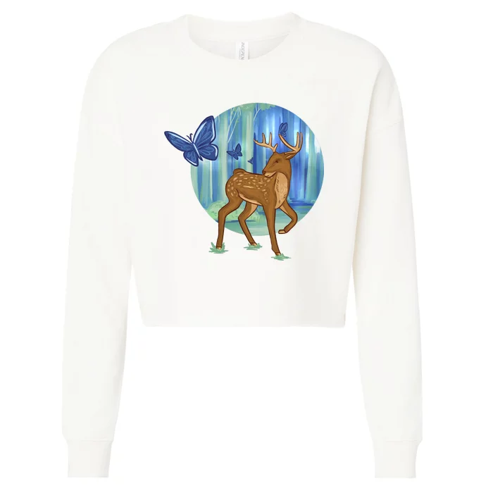 Magic Forest Deer Cropped Pullover Crew