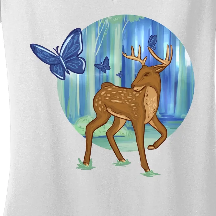 Magic Forest Deer Women's V-Neck T-Shirt