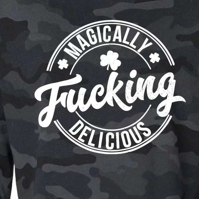 Magically Fucking Delicious Funny Shamrock St. PatrickS Day Cropped Pullover Crew