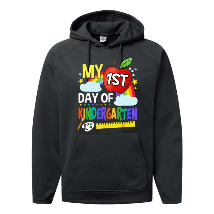 My First Day Of Kindergarten Funny Colorful Rainbow Performance Fleece Hoodie