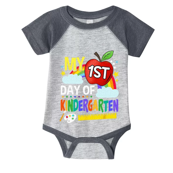 My First Day Of Kindergarten Funny Colorful Rainbow Infant Baby Jersey Bodysuit