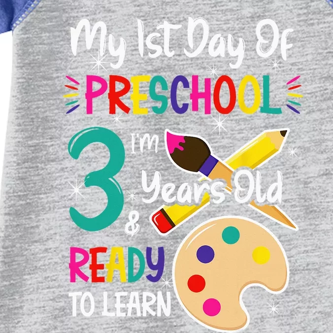 My First Day Of Preschool 3 Years Old Back To School Infant Baby Jersey Bodysuit