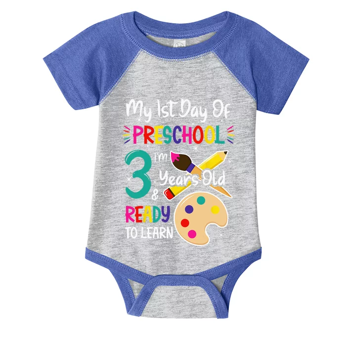 My First Day Of Preschool 3 Years Old Back To School Infant Baby Jersey Bodysuit