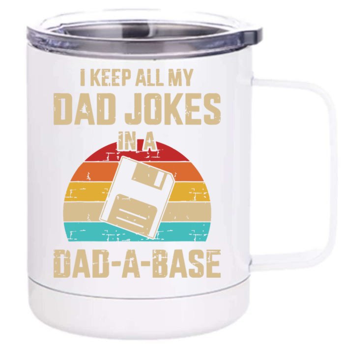 Men Funny Dad Jokes In Dadabase Vintage For Fathers Day Front & Back 12oz Stainless Steel Tumbler Cup