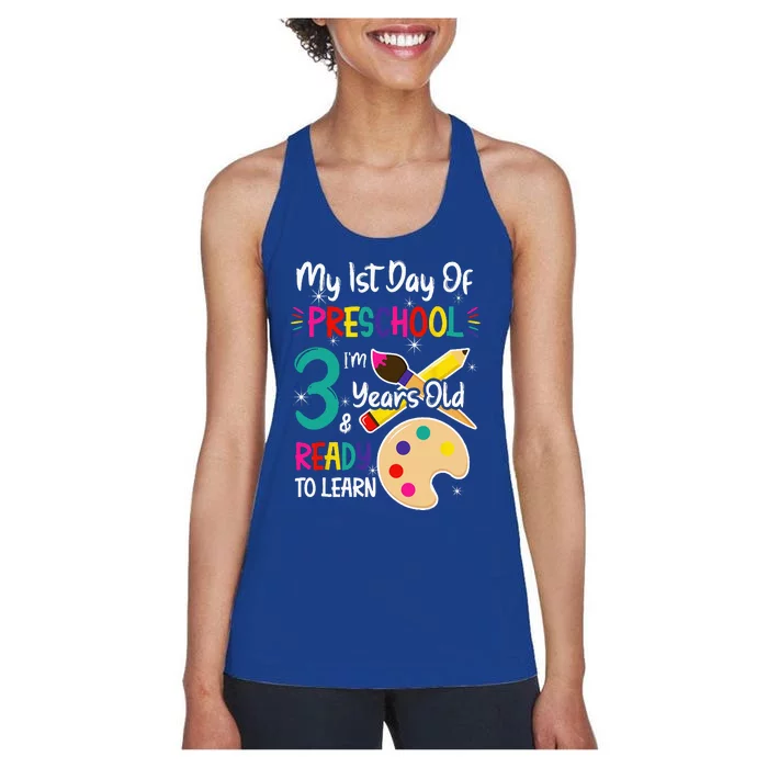 My First Day Of Preschool 3 Years Old Back To School Women's Racerback Tank